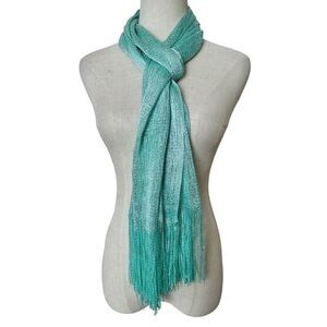 Green long fringe scarf